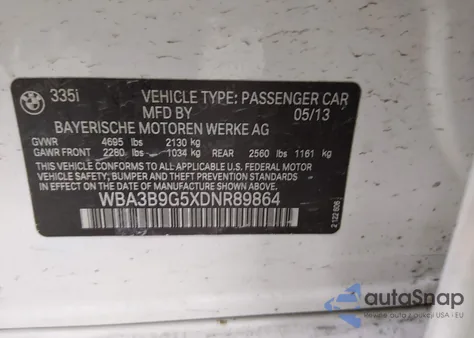 2013 BMW 335I xDrive z USA, uszkodzony, nr VIN WBA3B9G5XDNR89864